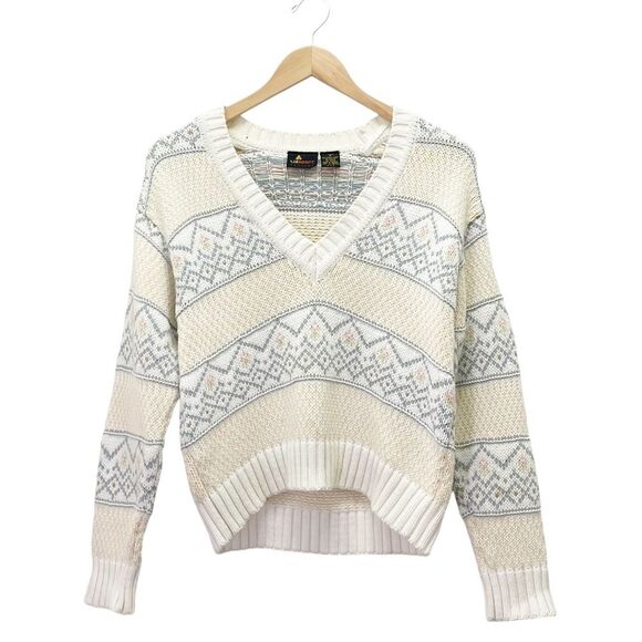 Vintage Liz Sport Fair Isle Pastel Neutral Cropped V Neck Sweater Size P | XS - Picture 5 of 11